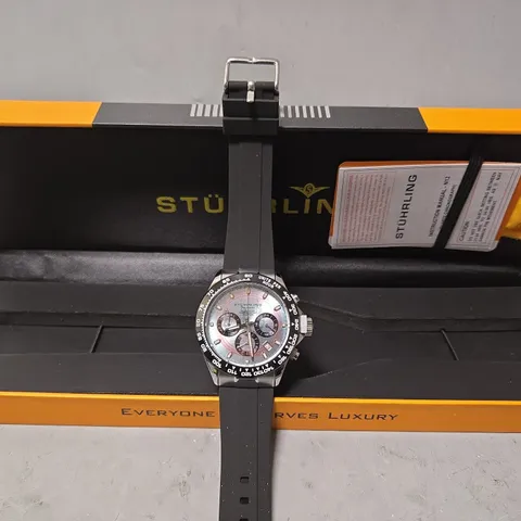 BOXED STUHRLING RUBBER STRAP CHRONOGRAPH WATCH 