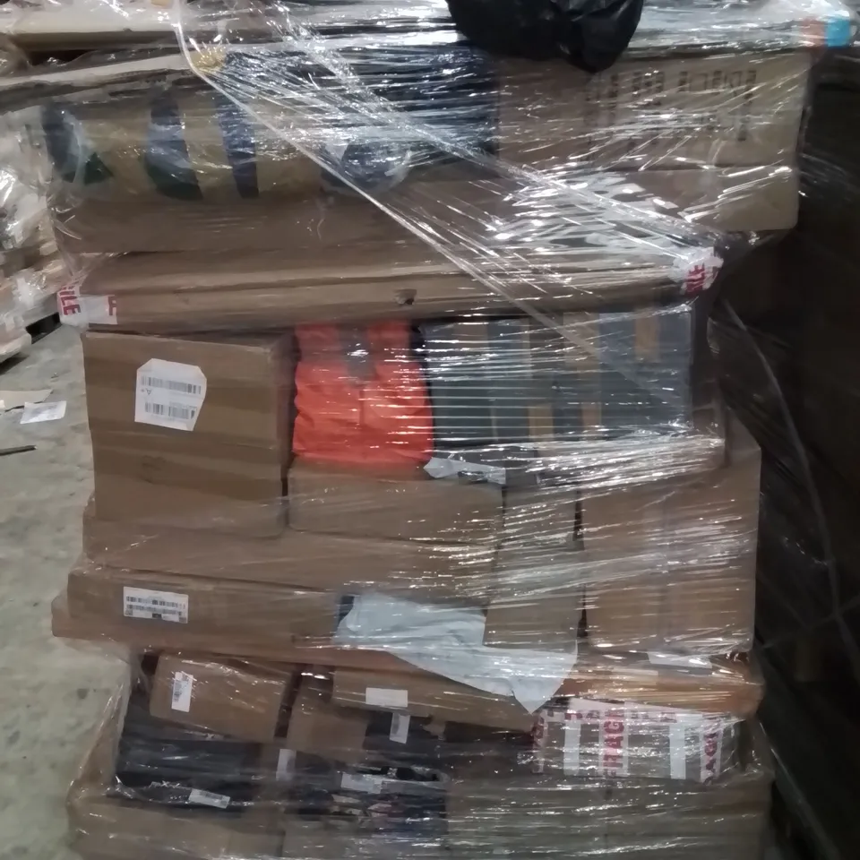PALLET CONTAINING VARIOUS ASSORTED CUSTOMER RETURNS. TO INCLUDE, LITHIUM-ION BATTERIES, FOAM STOOL, AUTOMATIC SOAP DISPENSER ECT.