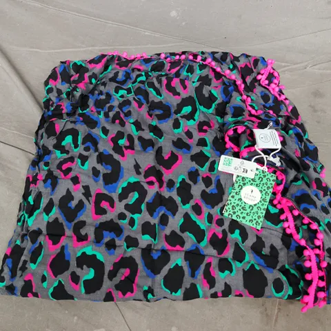 SCAMP & DUDE SUPER SCARF IN GREY WITH PINK AND GREEN POP LEOPARD AND LIGHTNING BOLT