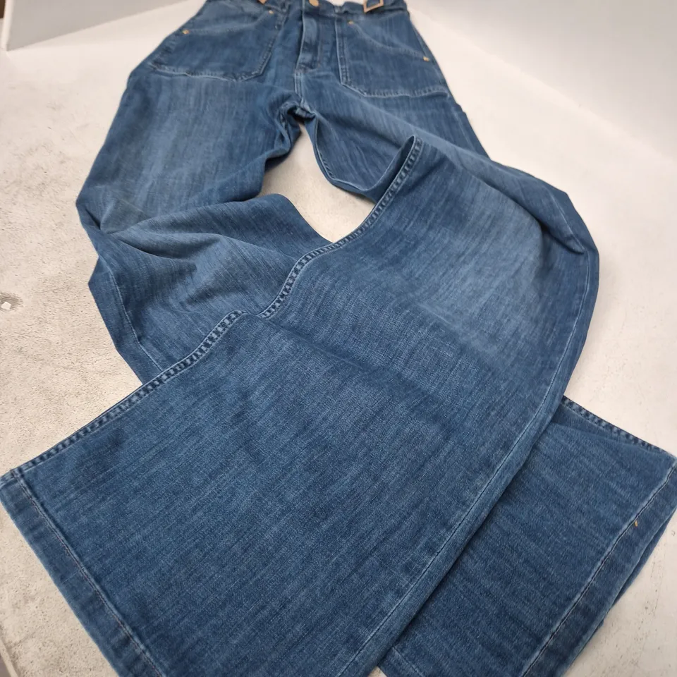 UK 8 MINNIE DENIM JEANS - HIGH TOP FULL LENGTH WIDE-LEG FLARED, LAZY AFTERNOON