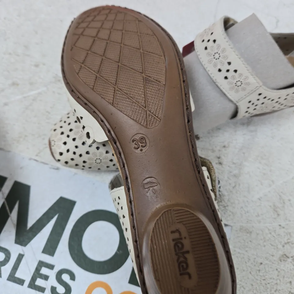 RIEKER WOMEN'S SANDALS – BEIGE PERFORATED WITH FLORAL CUT-OUTS, UK 6 (EU 39)