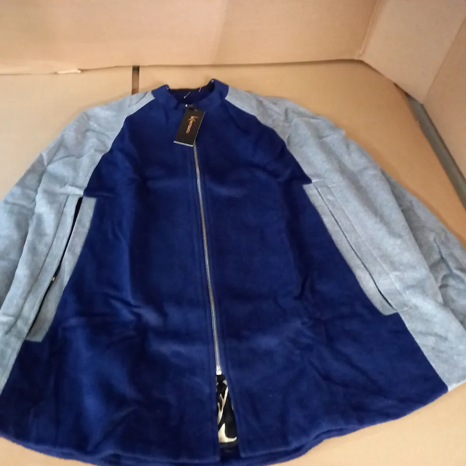 BRAND NEW KINTSUGI WOMENS NAVY/GREY COTTON & WOOL MIX CAPE - 16