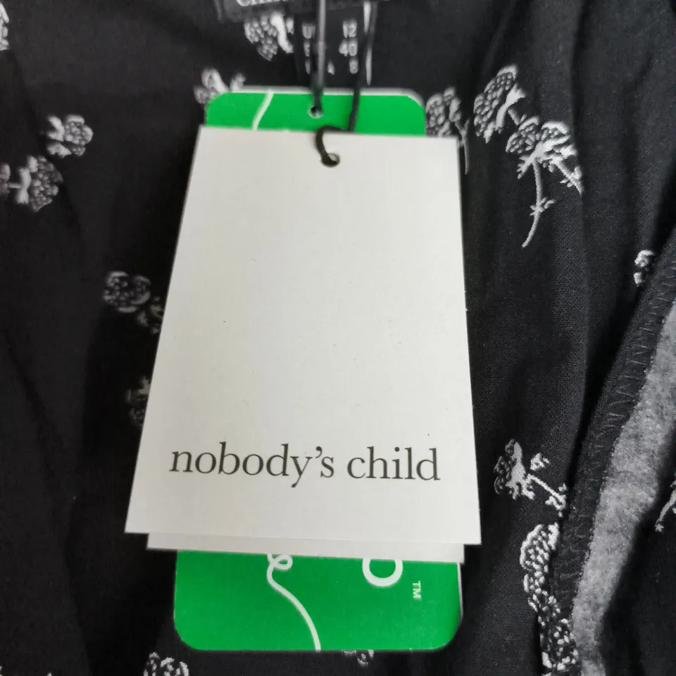 NOBODY'S CHILD EMILINE BLOUSE - UK12 (EU40) BLACK FLORAL