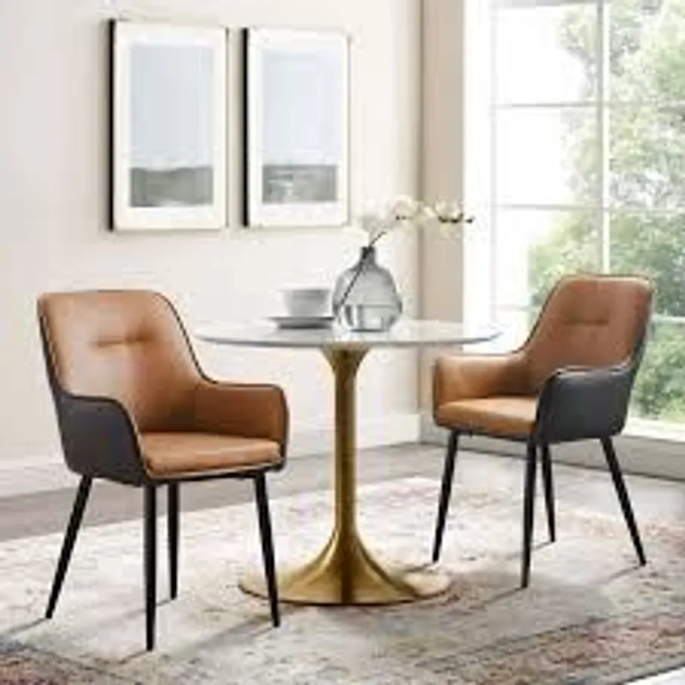 BOXED CLIPOP ERGONOMIC FAUX LEATHER UPHOLSTERED DINING CHAIRS SET OF 2, PADDED SEAT FOR KITCHEN, BROWN&GRAY