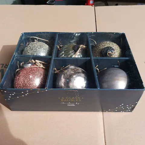 4 BOXES OF 6 GLASS CHRISTMAS BAUBLES BY GEORGE HOME