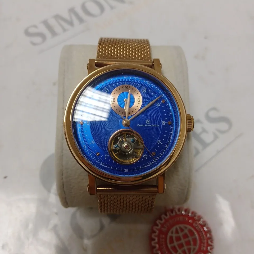 CONSTANTIN WEISZ PART SKELETON BLUE FACE MESH STRAP WRISTWATCH