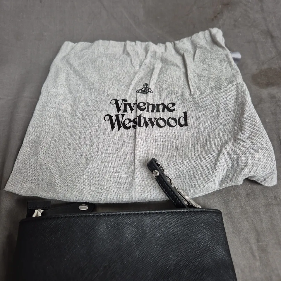 VIVIENNE WESTWOOD BLACK TEXTURED LEATHER HANDBAG WITH ORB LOGO