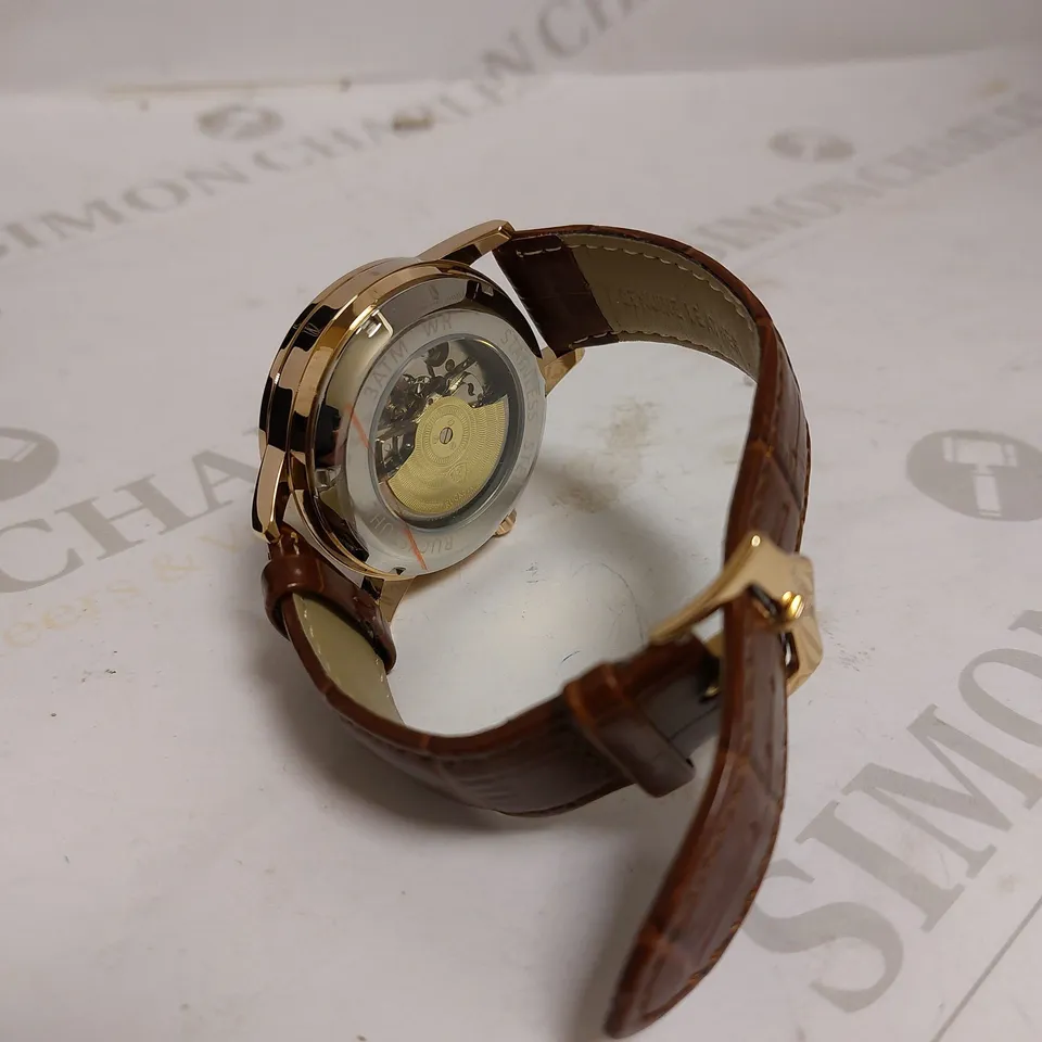 MENS RUCKSTUHL AUTOMATIC DIAL – R100 -TOURBILLION DESIGN DIAL – GLASS EXHIBITION BACK – LEATHER STRAP