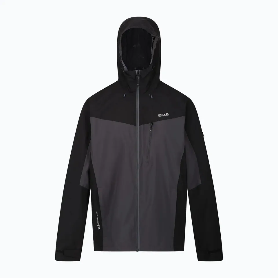 BRAND NEW REGATTA MEN'S BIRCHDALE RAIN JACKET IN ASH/BLACK SIZE SMALL