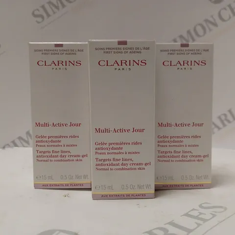 BOX OF APPROX 9 X 15ML CLARINS MULTI-ACTIVE JOUR ANTIOXIDANT DAY CREAM-GEL 