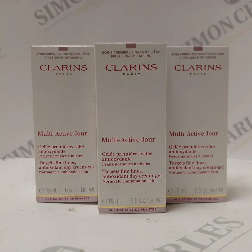 BOX OF APPROX 9 X 15ML CLARINS MULTI-ACTIVE JOUR ANTIOXIDANT DAY CREAM-GEL 