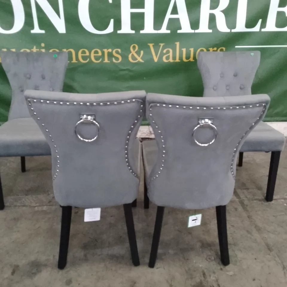 SET OF 4 NEW KENSINGTON GREY VELVET BUTTON BACK DINING CHAIR (BLACK LEG)