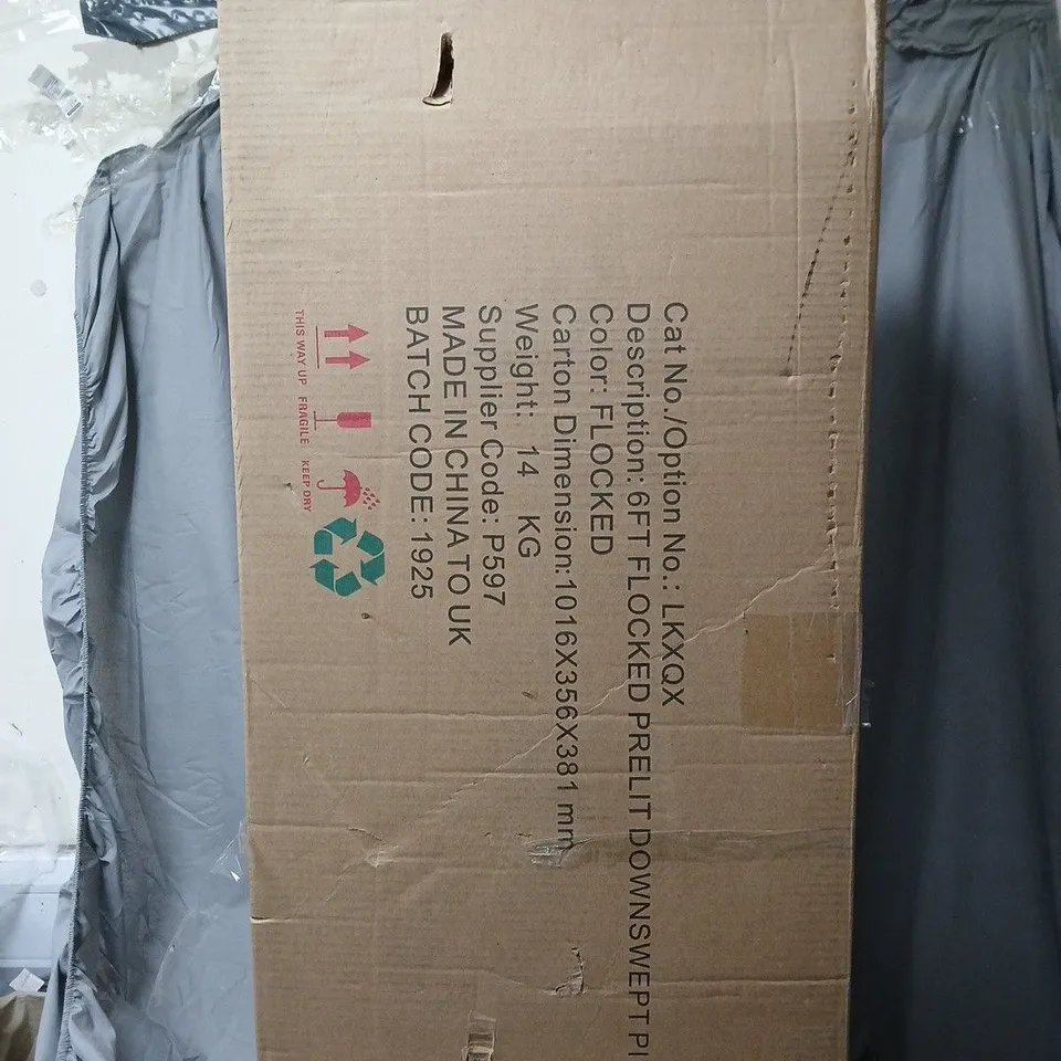 BOXED 6FT FLOCKED PRELIT DOWNSWEPT PINE TREE - COLLECTION ONLY RRP £199.99