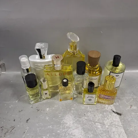 APPROXIMATELY 10 ASSORTED UNBOXED FRAGRANCES TO INCLUDE - ZARA BOGOSS VIBRANT LEATHER - JO MALONE LIME BASIL COLOGNE - ZARA SUNRISE ON THE RED SAND DUNES - ETC - COLLECTION ONLY