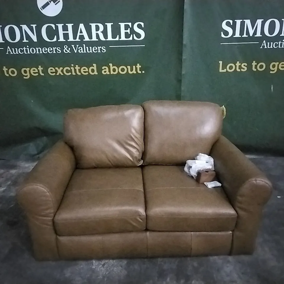 QUALITY DESIGNER FAUX LEATHER BROWN 2 SEATER SOFA 