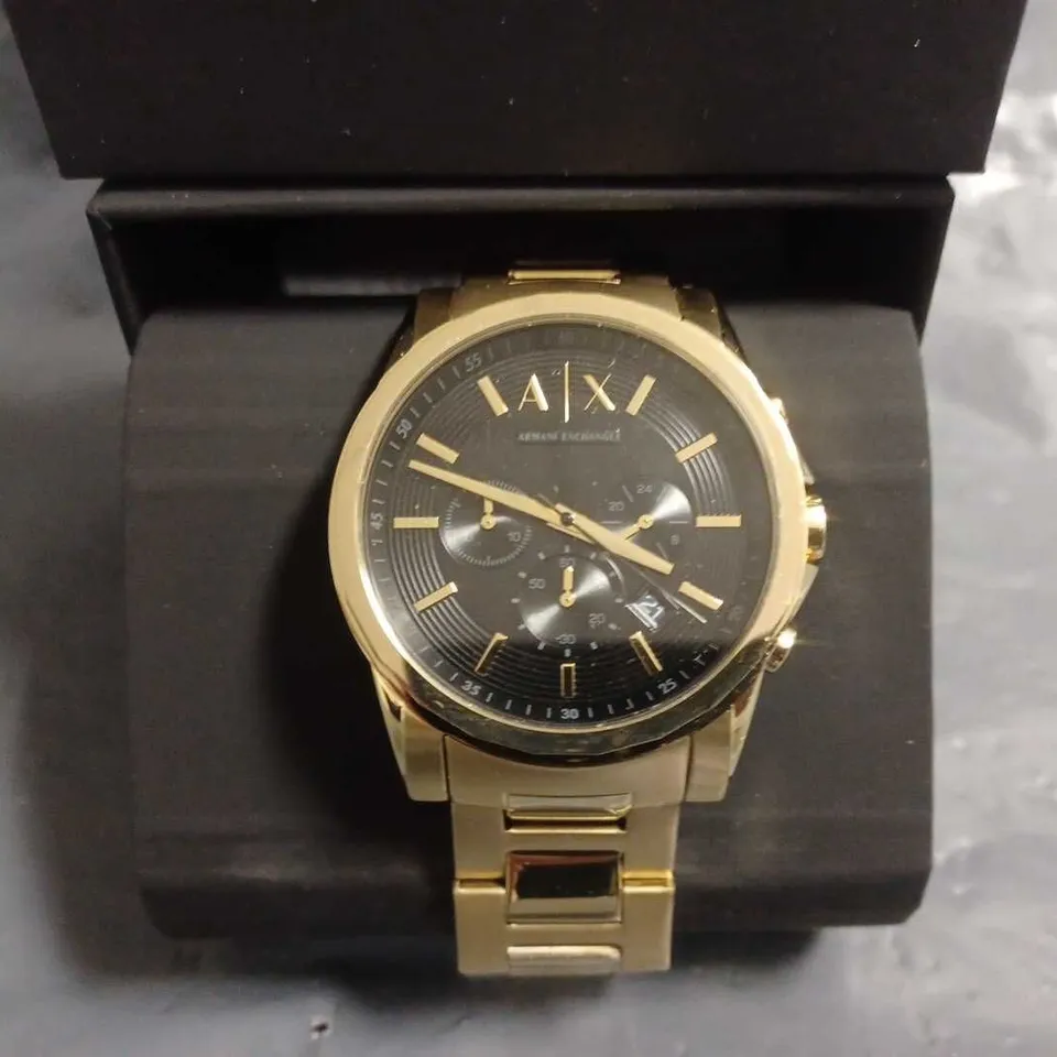 BOXED ARMANI EXCHANGE MEN'S GOLD COLOURED STAINLESS STEEL WATCH