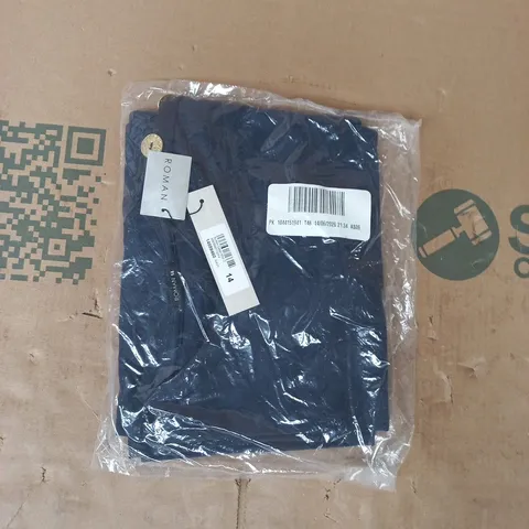 BAGGED ROMAN BUTTON DETAIL MIDI DRESS IN NAVY SIZE 14