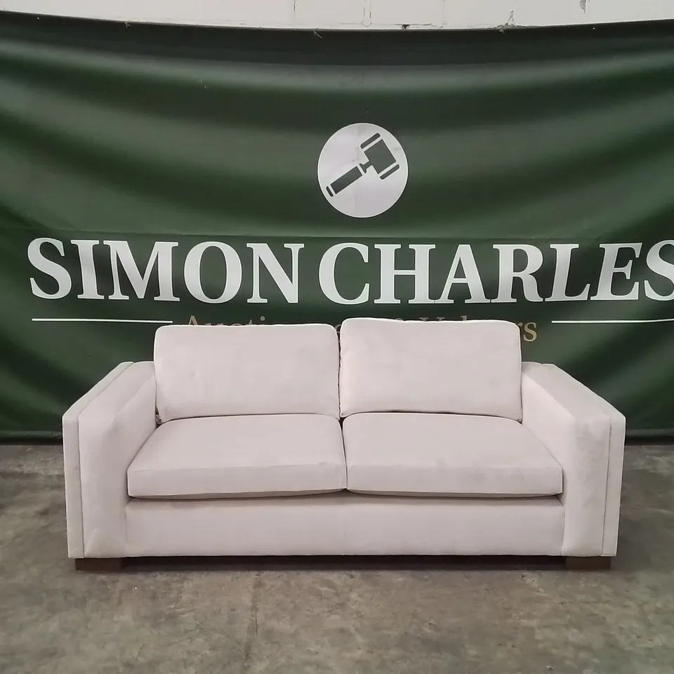 QUALITY DESIGNER EX SHOWROOM MAISON 3 SEATER VELVET SOFA - NATURAL 
