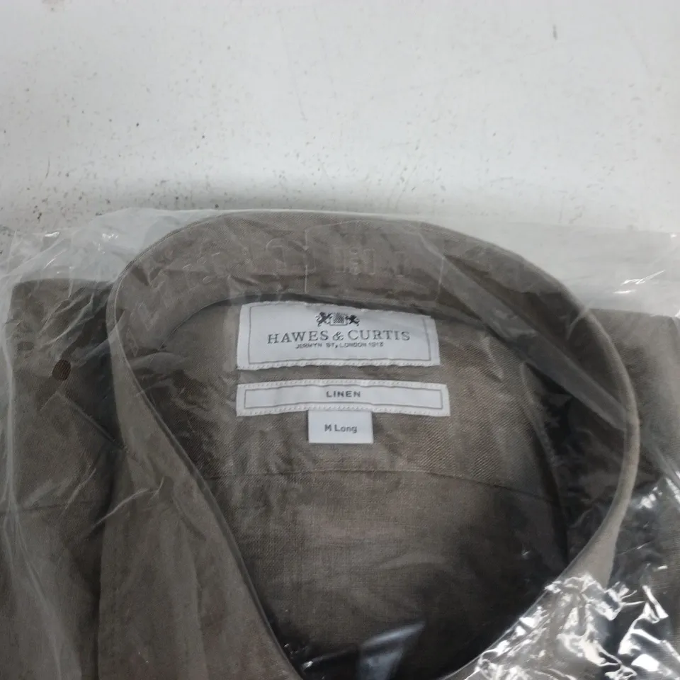 HAWES & CURTIS LINEN SHIRT – MEN’S, TAUPE, UK M LONG