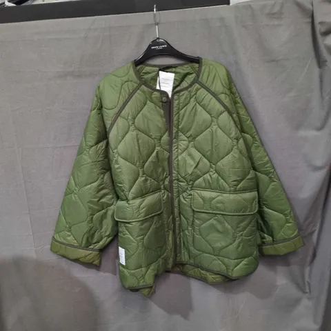 AMY POWNEY + FINISTERRE QUILTED OLIVE-GREEN JACKET, UK SIZE 14