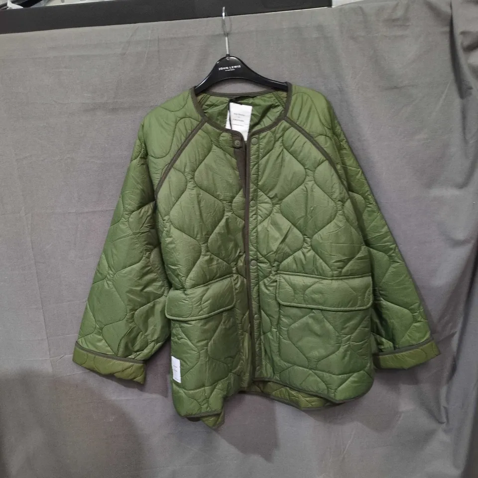 AMY POWNEY + FINISTERRE QUILTED OLIVE-GREEN JACKET, UK SIZE 14