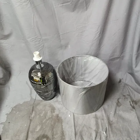 SILVER METAL LAMP WITH GREY LAMPSHADE