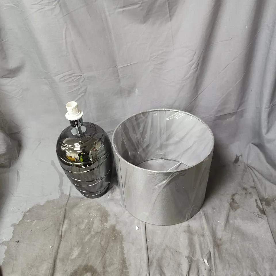 SILVER METAL LAMP WITH GREY LAMPSHADE
