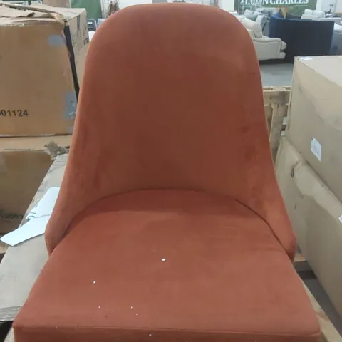 BOXED PAIR OF RICCO DINING CHAIR, BURNT ORANGE CLASSIC VELVET & BLACK STEEL