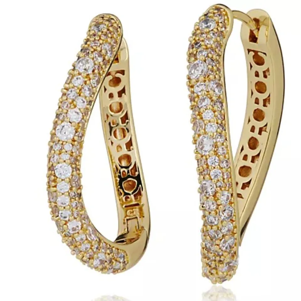 FIVE PAUL COSTELLO FOR DIAMONIQUE WAVE CHAIN LINK EARRINGS GOLD TONE