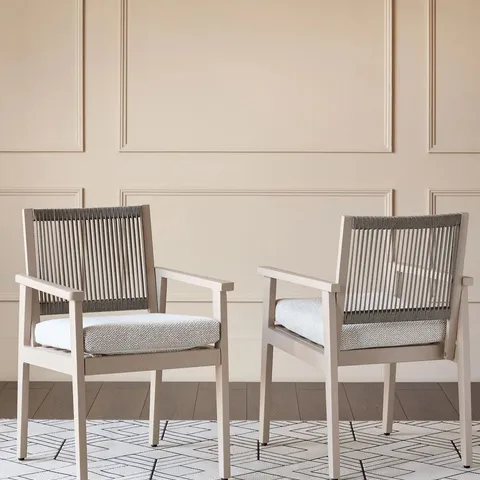 BOXED SET OF 2 DANETTI MINORI NATURAL GARDEN DINING ARMCHAIRS