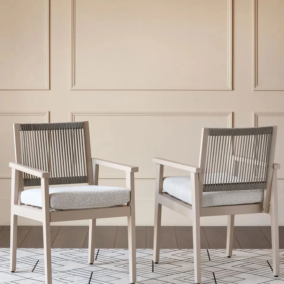BOXED SET OF 2 DANETTI MINORI NATURAL GARDEN DINING ARMCHAIRS