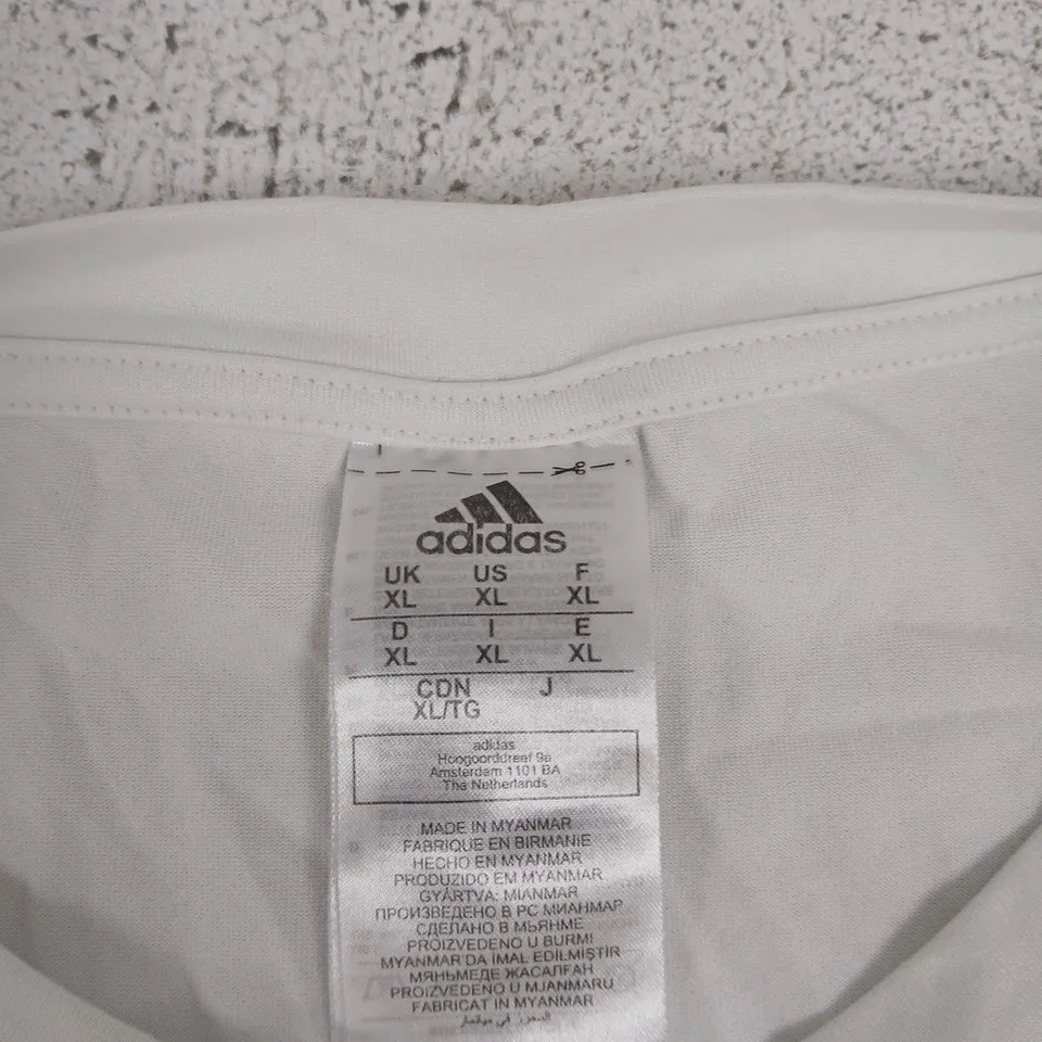 ADIDAS T-SHIRT – WHITE WITH BLACK SLEEVE, UK XL