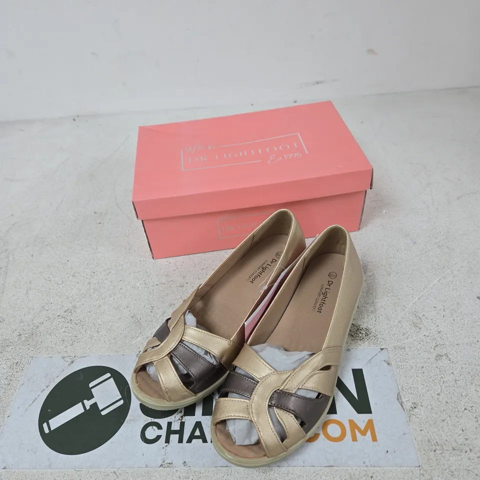 DR LIGHTFOOT WOMEN'S PEWTER/BRONZE SANDALS, UK 6 – BOXED