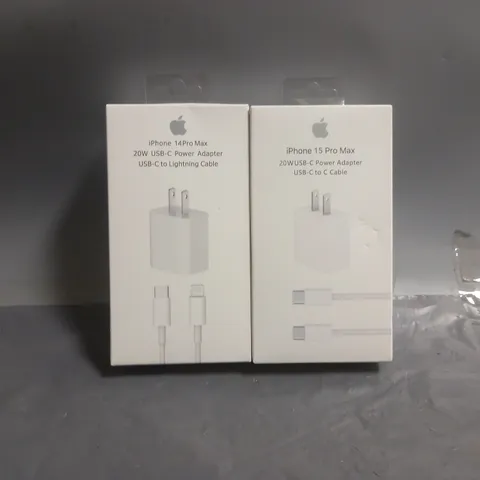 BOX OF APPROXIMATELY 25 ASSORTED APPLE CHARGERS TO INCLUDE - IPHONE 15 PRO MAX CHARGER , IPHONE 14 PRO MAN CHARGER 