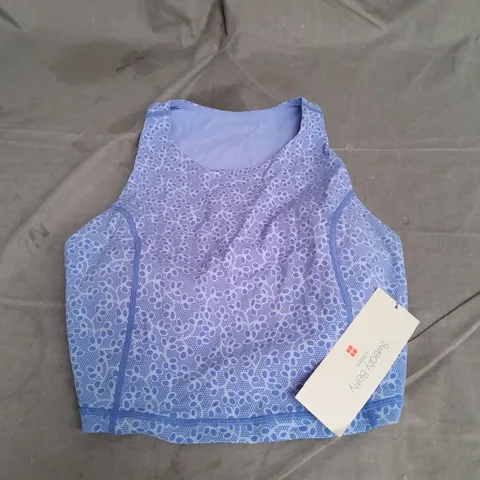 SWEATY BETTY POWER HIGH NECK VEST IN BLUE EMBROIDERY PRINT SIZE M