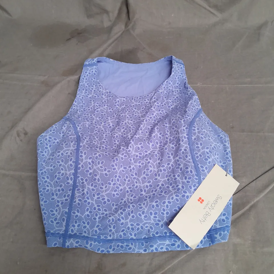 SWEATY BETTY POWER HIGH NECK VEST IN BLUE EMBROIDERY PRINT SIZE L