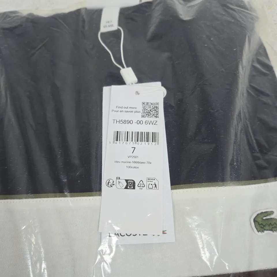 LACOSTE COLOUR BLOCK T-SHIRT - NAVY/WHITE/BROWN SIZE UK XXL TAGGED BAGGED