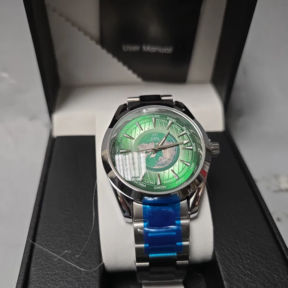 ERNEST FERDINAND WATCH – GLOBAL DIAL – STAINLESS STEEL STRAP – 3ATM WATER RESISTANT - GIFT BOX
