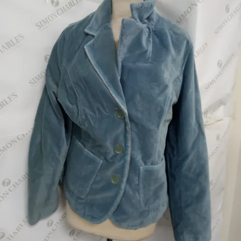 BODEN BUTTON UP VELVET CARDIGAN IN LIGHT BLUE - SIZE 18