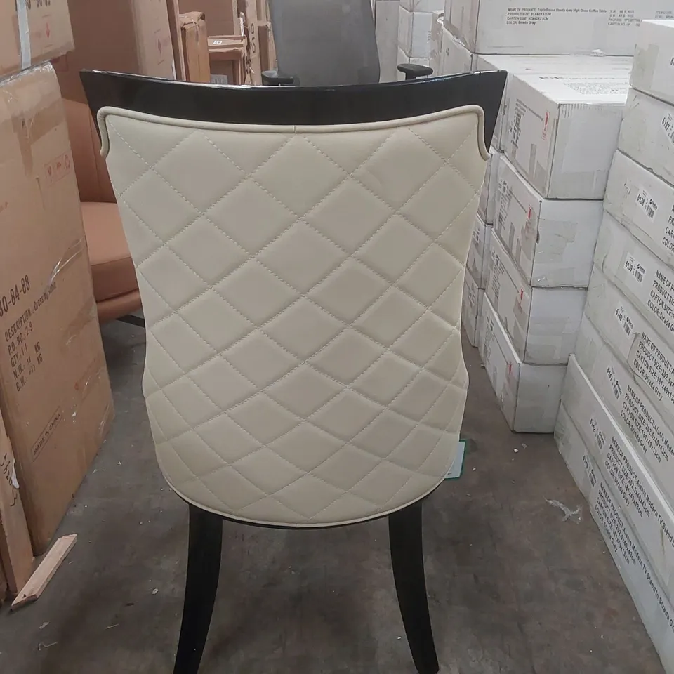 DESIGNER UPHOLSTERED CREAM DINING CHAIR WITH GLOSS WOODEN LEGS
