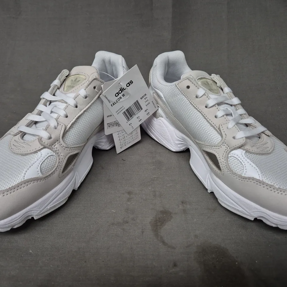 BRAND NEW BOXED PAIR OF ADIDAS WOMEN'S FALCON SHOES IN WHITE/OFF WHITE UK SIZE 5.5