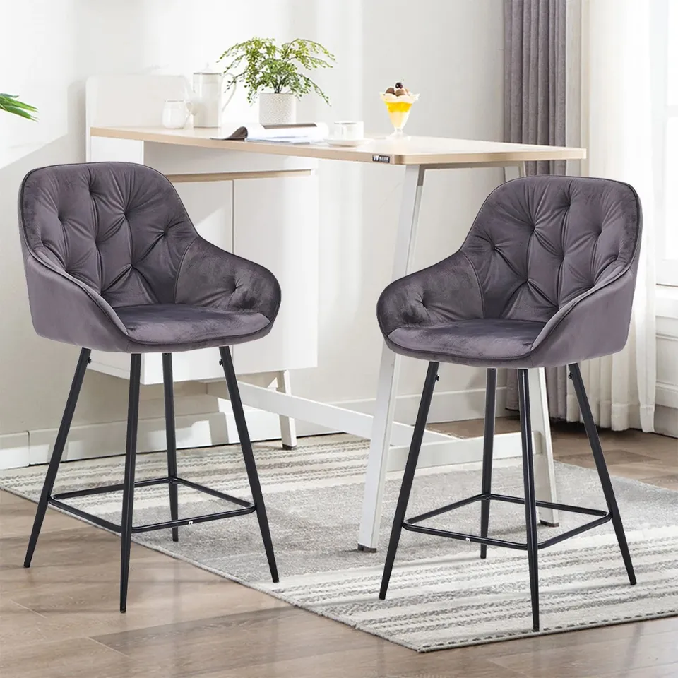 BOXED SET OF 2 GARVIES BAR STOOLS - GREY