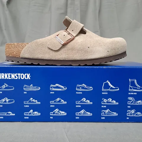 BOXED PAIR OF BIRKENSTOCK BOSTON BS SLIP-ON SHOES IN TAUPE UK SIZE 5.5