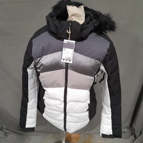 MOUNTAIN WAREHOUSE SNOW CASCADE WOMENS PADDED SKI JACKET IN BLACK/WHITE MULTI SIZE 14
