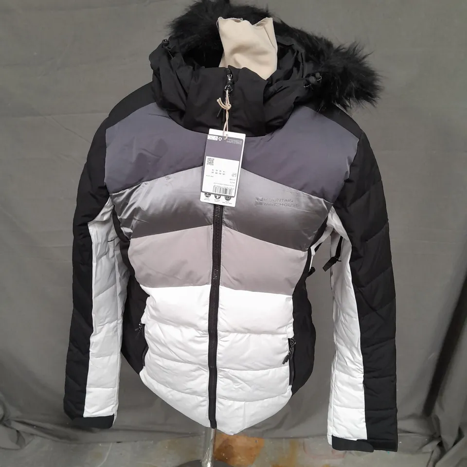 MOUNTAIN WAREHOUSE SNOW CASCADE WOMENS PADDED SKI JACKET IN BLACK/WHITE MULTI SIZE 14