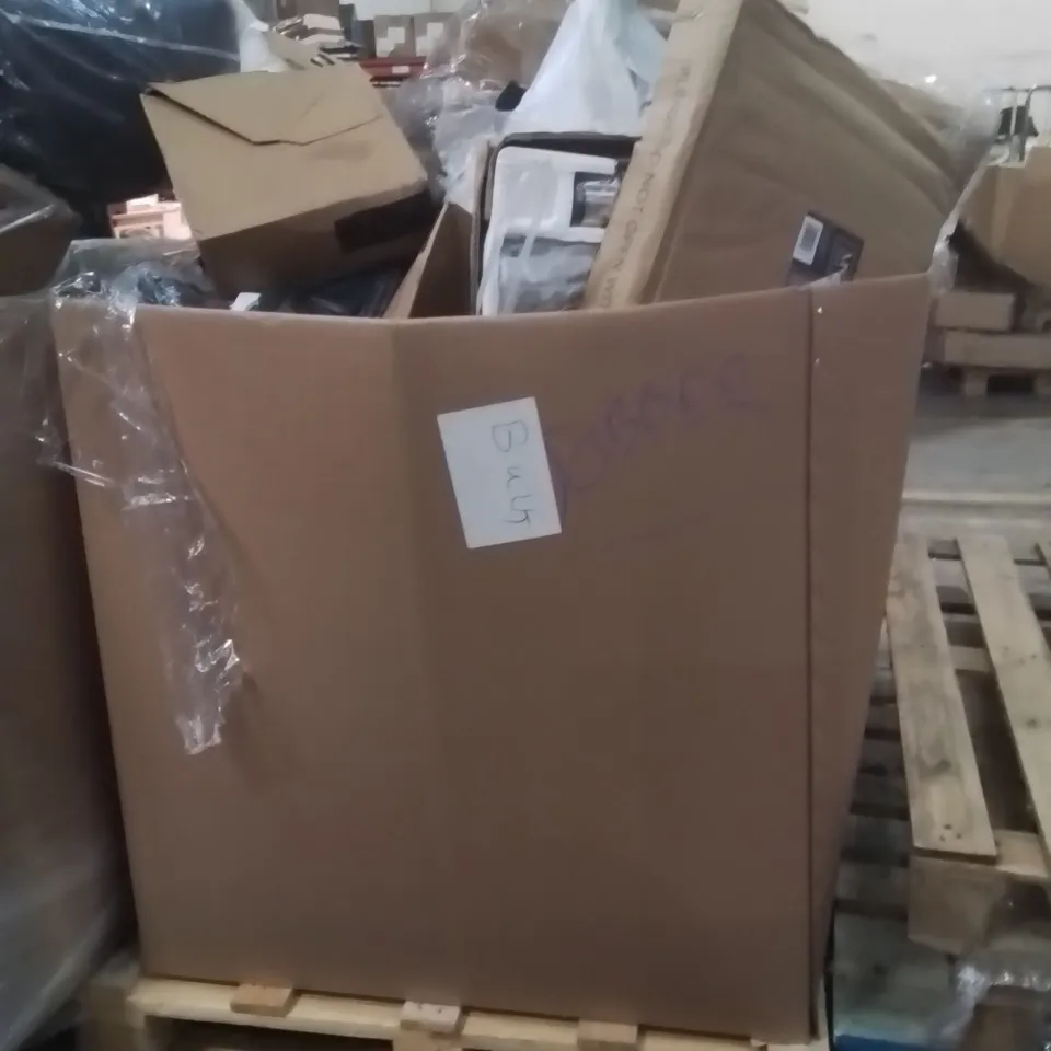 PALLET OF ASSORTED HOUSEHOLD GOODS AND PRODUCTS TO INCLUDE;PARASOL BASE,CLOTHING ITEMS,PHONE CASE