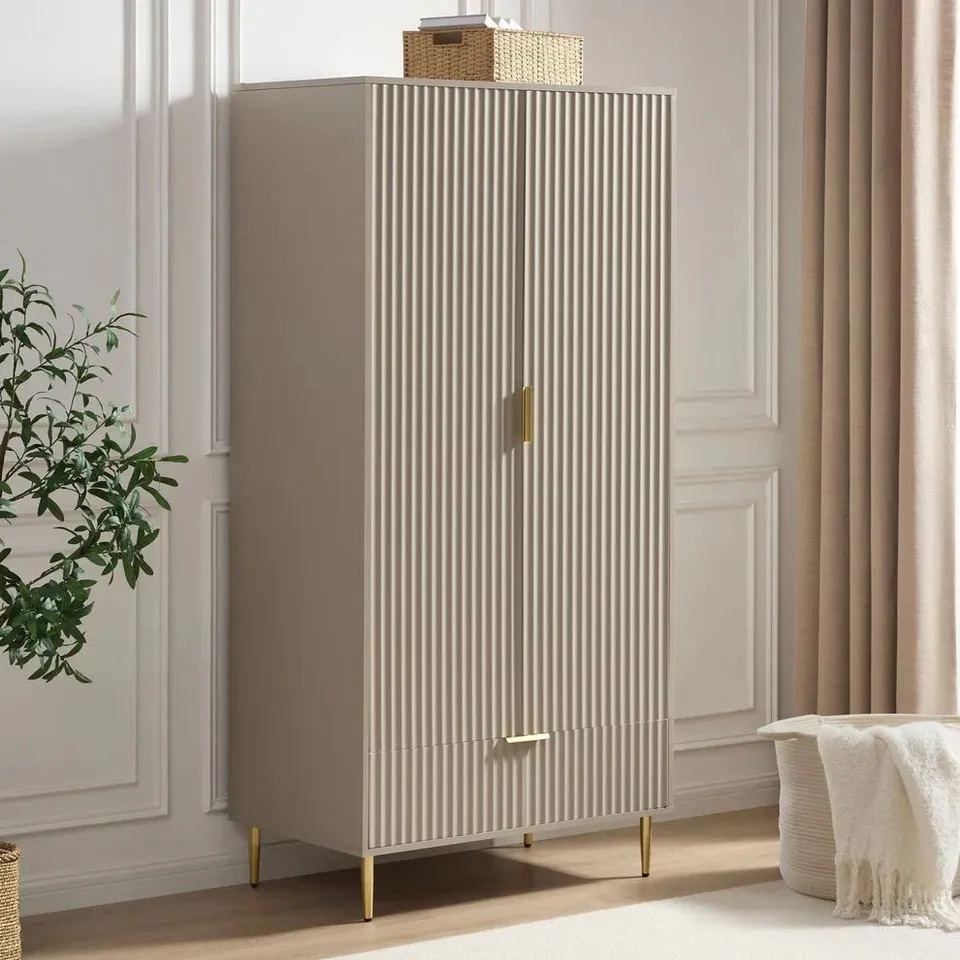 BOXED DUSK EVIE 2 DOOR WARDROBE WITH DRAWERS - TAUPE (1 BOX)