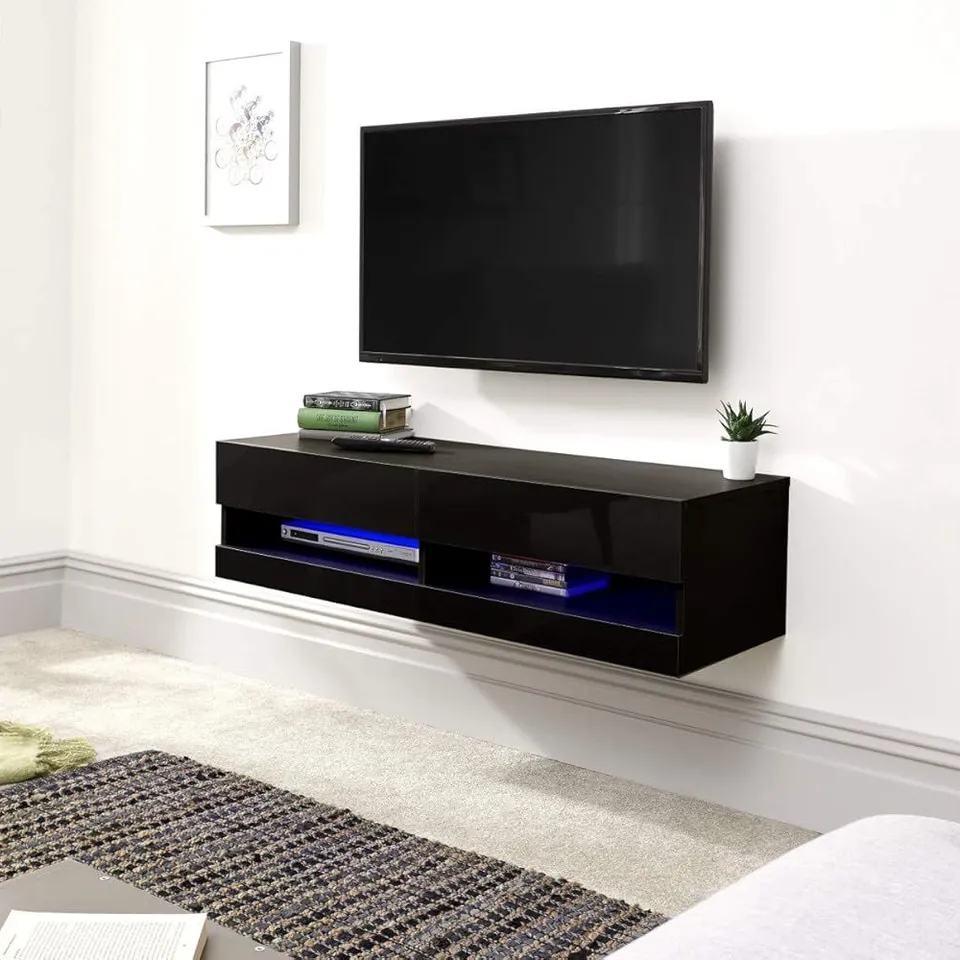 BOXED GFW GALICIA BLACK SMALL 120cm WALL TV UNIT WITH LED (1 BOX)