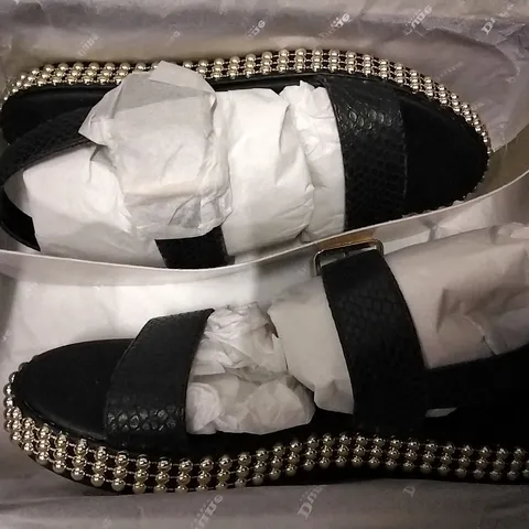 BOX OF 4 PAIRS OF DUNE LYSS BLACK LEATHER SANDALS SIZE 4
