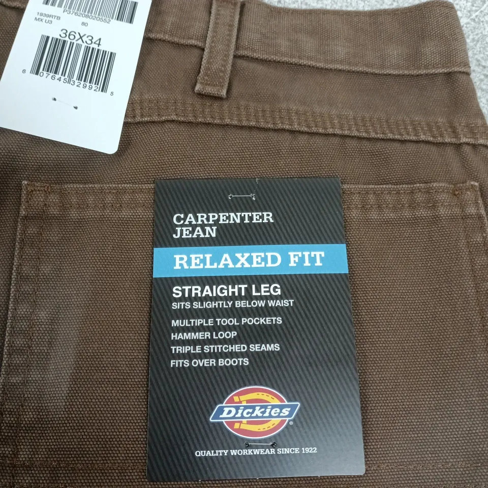 DICKIES CARPENTER JEANS – RELAXED FIT, BROWN, UK 36 (US 36X34)